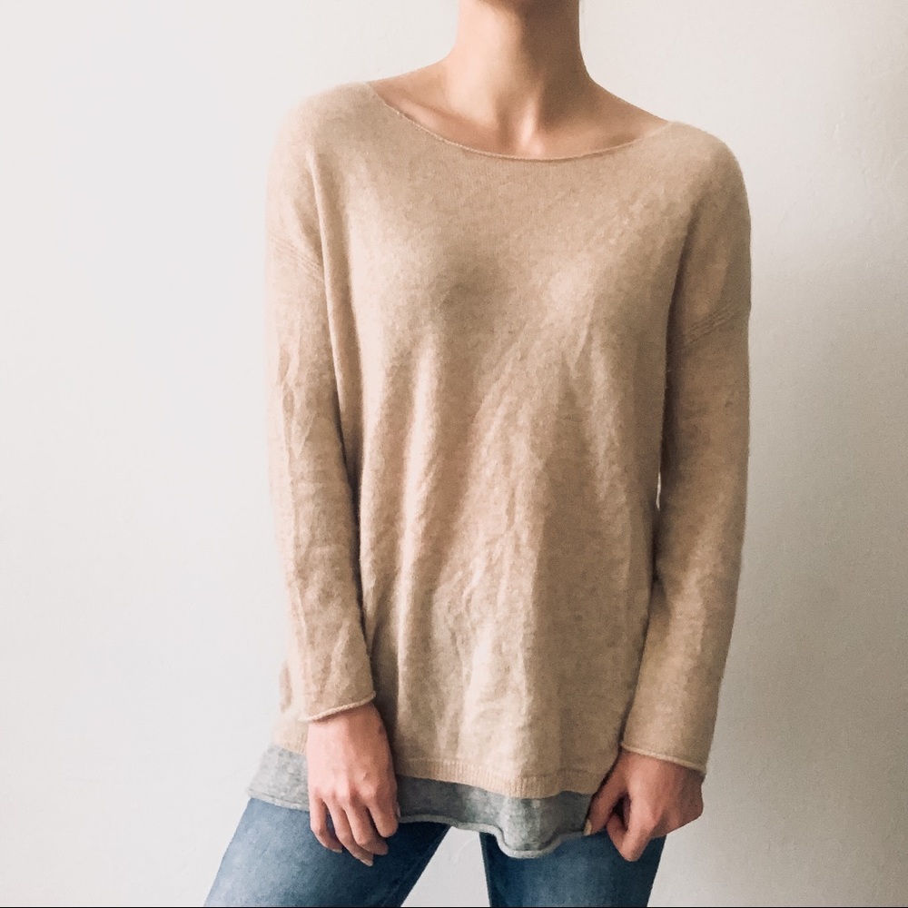 Joie 100% Cashmere Dewberry Tan and Grey Sweater